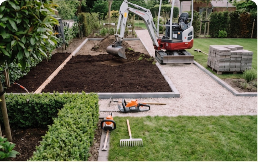 Gartenpflege und Baggerarbeiten am Grundstück